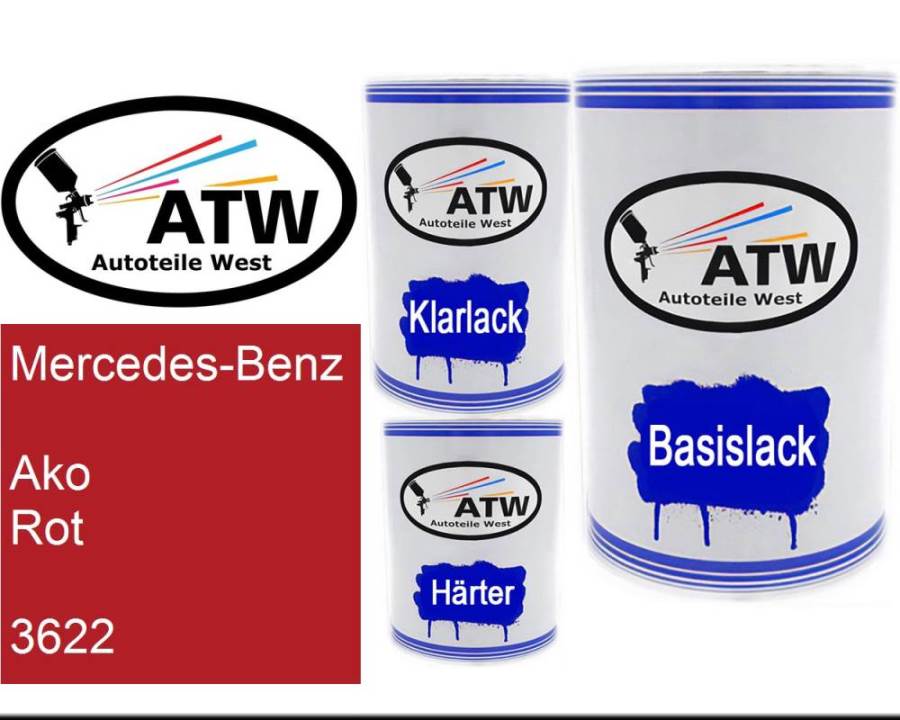 Mercedes-Benz, Ako Rot, 3622: 500ml Lackdose + 500ml Klarlack + 250ml Härter - Set, von ATW Autoteile West.